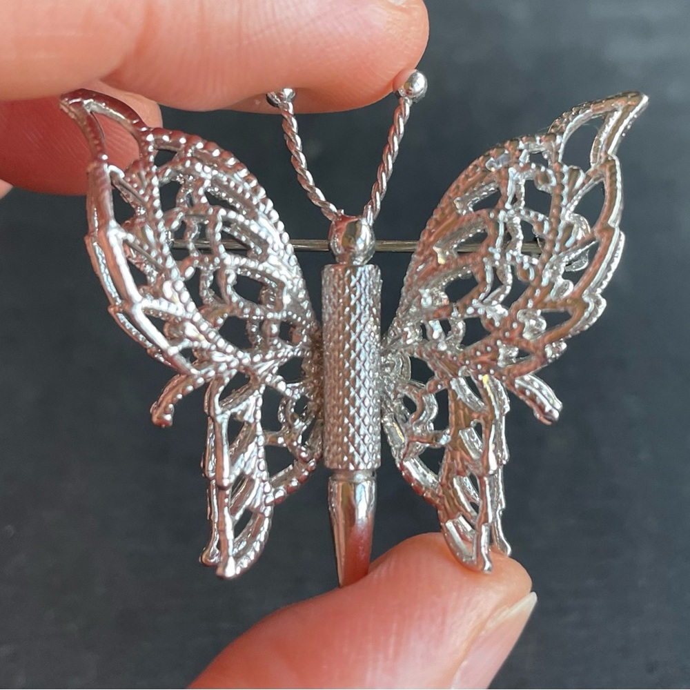 Vintage Monet Silver Tone Butterfly Brooch